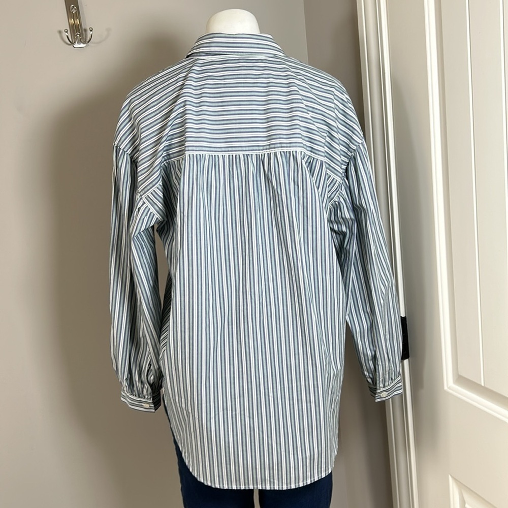 Rails Janae Bank Stripe Button Down Shirt Bank Stripe Drop Shoulder Eco Sz S New — image 7 of 8